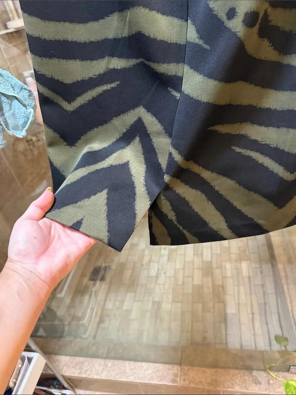New York & Company Olive & Black Zebra Print Pencil Skirt